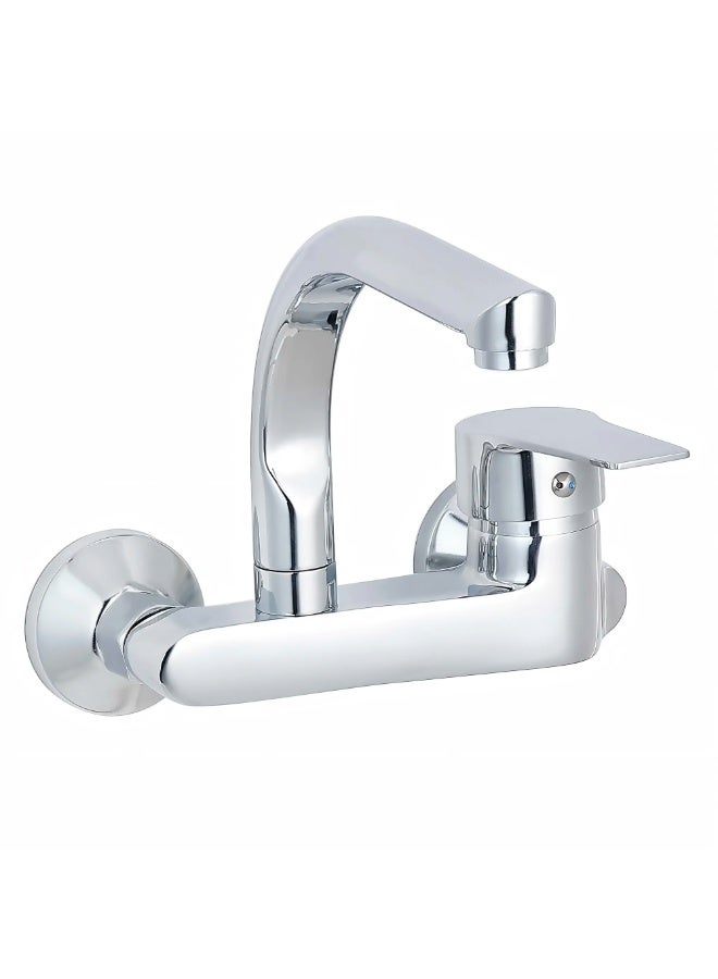 Eurospring Wall-Mounted Kitchen Sink Mixer Tap with Swivel Spout - Solid Brass Chrome